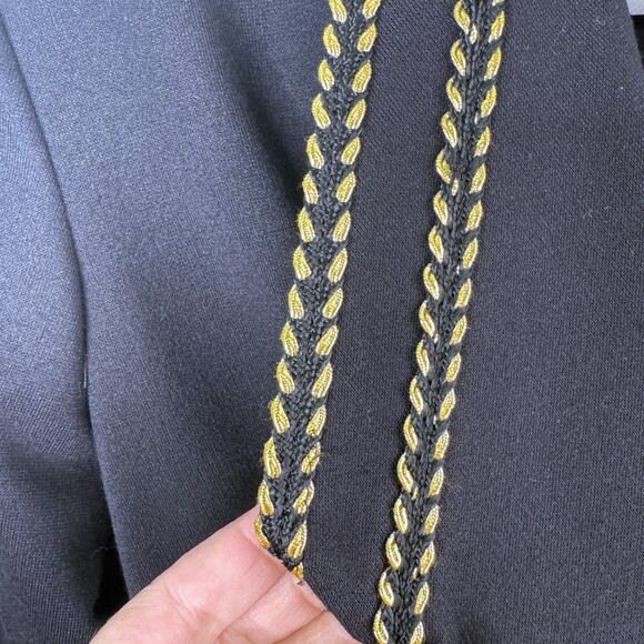 VTG Caron Black Gold Ornate Fitted Power Blazer Eclectic Angular Long Sleeves 6 - Picture 9 of 11